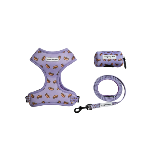 Hot dog lila-  Pack arnés perro pequeño